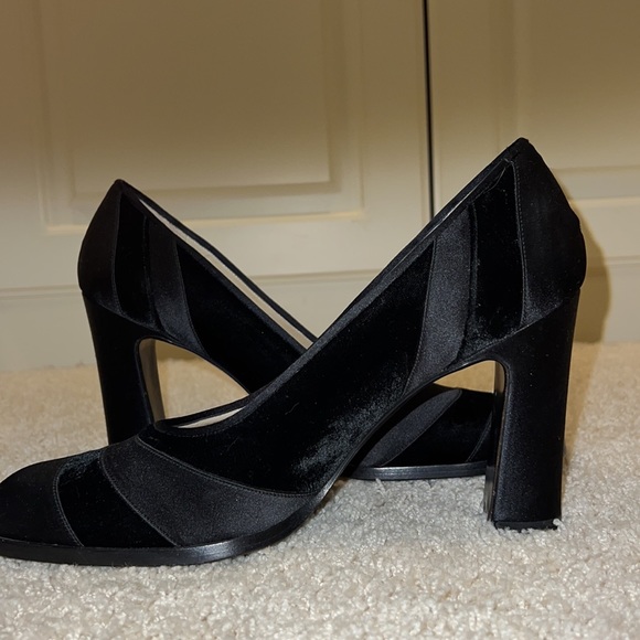 Bottega Veneta square toe satin and velvet high heel shoes. 91/2 made in Italy - Picture 6 of 14